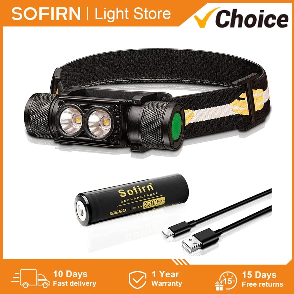 H25L USB Type C lampe frontale Rechargeable 18650 phare double LH351D 1000LM 90CRI 5000K