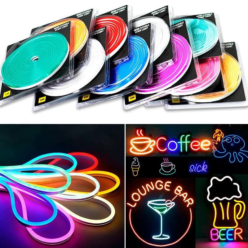 1 rouleau 12V 196,85 pouces/5M LED néon en Silicone Flexible, bande lumineuse LED extérieure étanche