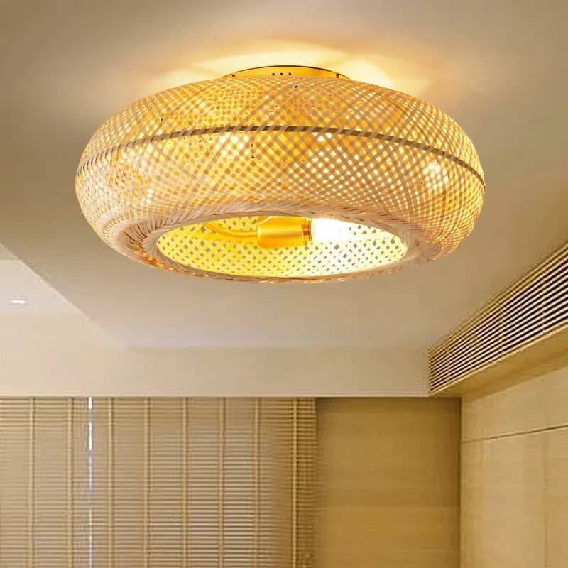 Ventilateur de plafond en bambou avec lumières, télécommande, lampe de décoration de chambre à couch