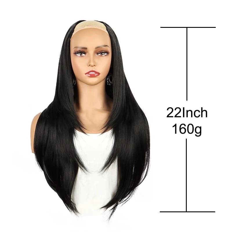 WIGSIN 22 pouces synthétique longue droite couches Clip-in Extension de cheveux en forme de V noir b