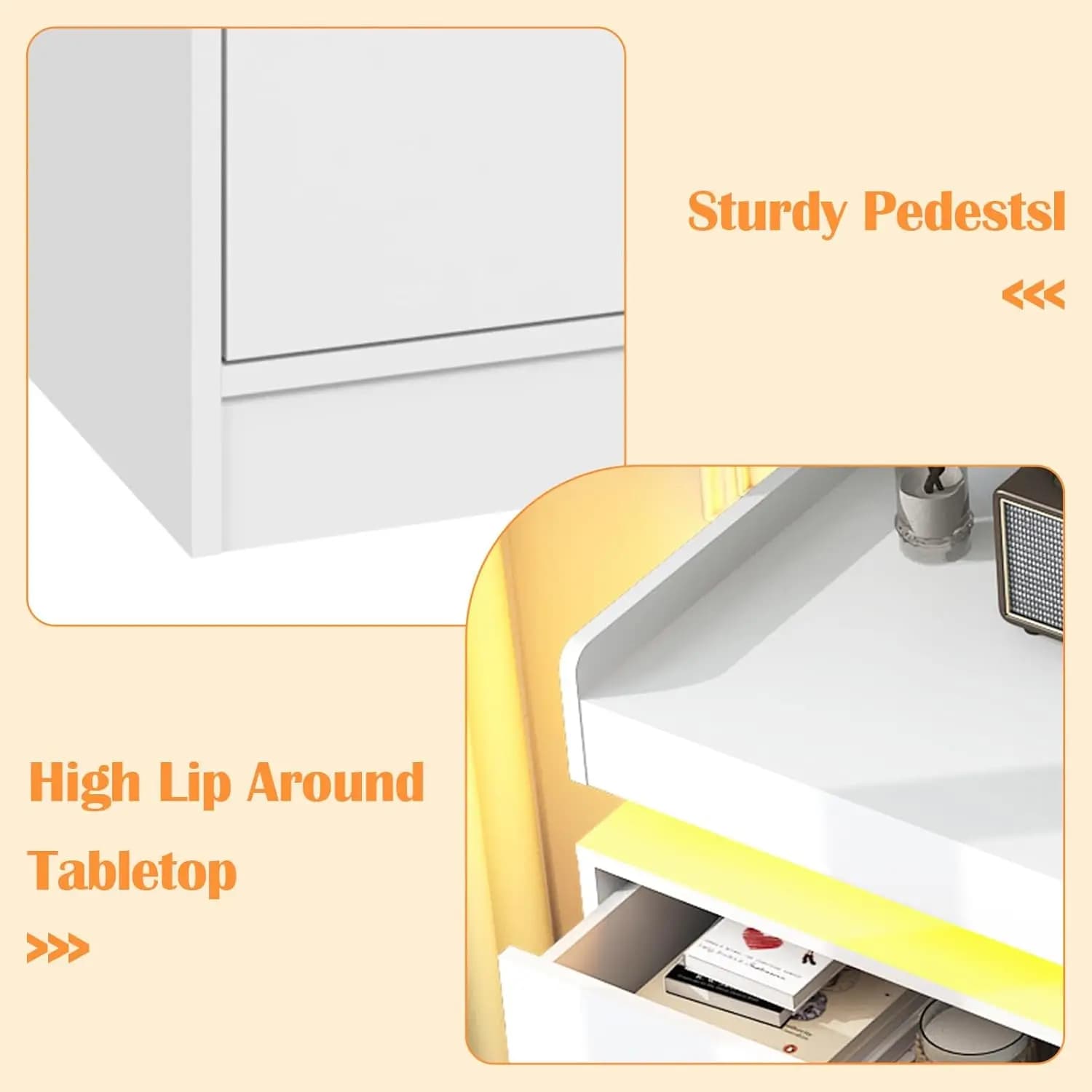 Commode à 6 tiroirs avec station de charge et lumières LED, commode moderne avec prise de courant, a
