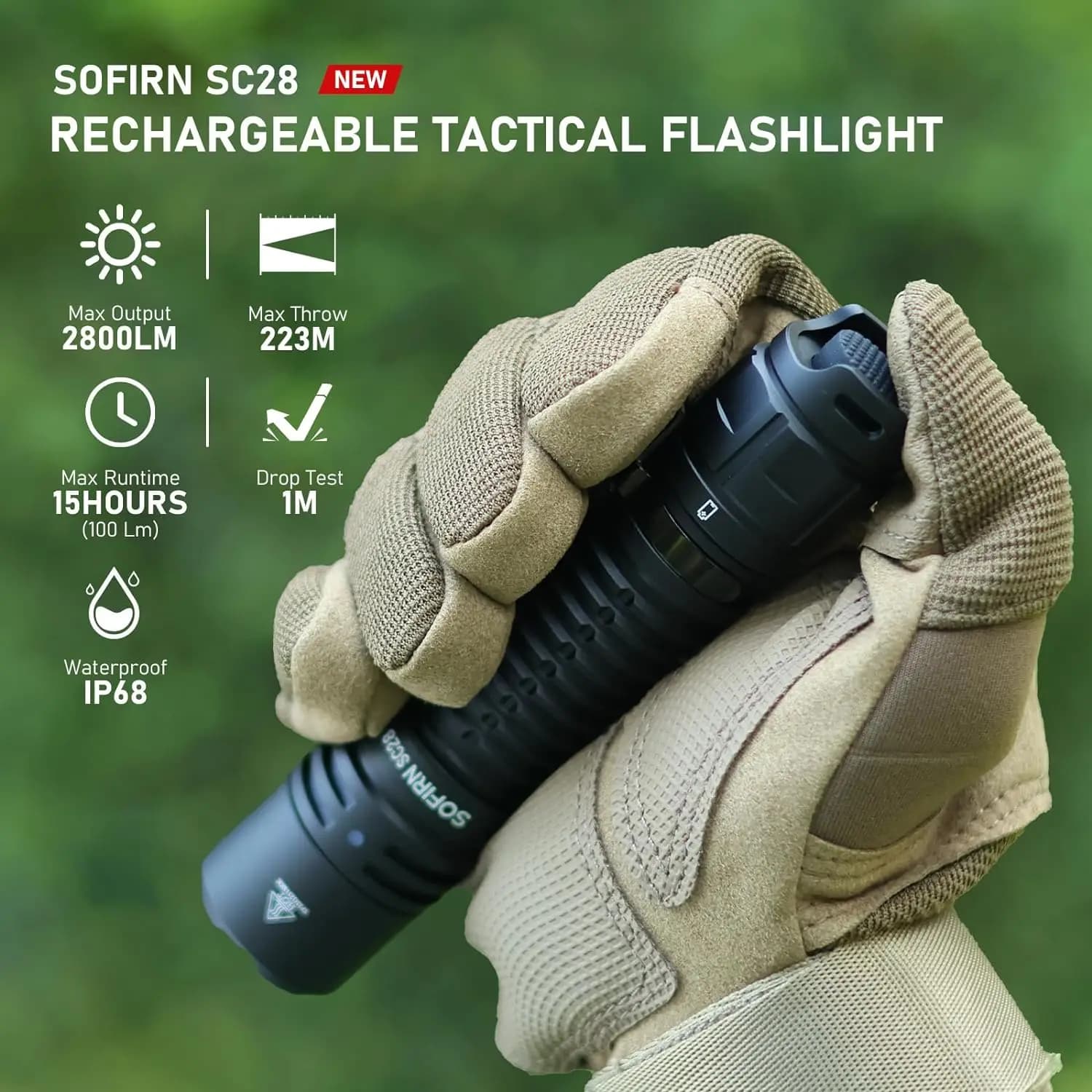 SOFIRN SC28 XHP50B HD LED 2800Lm lampe de poche rechargeable de type C, torche puissante et portable