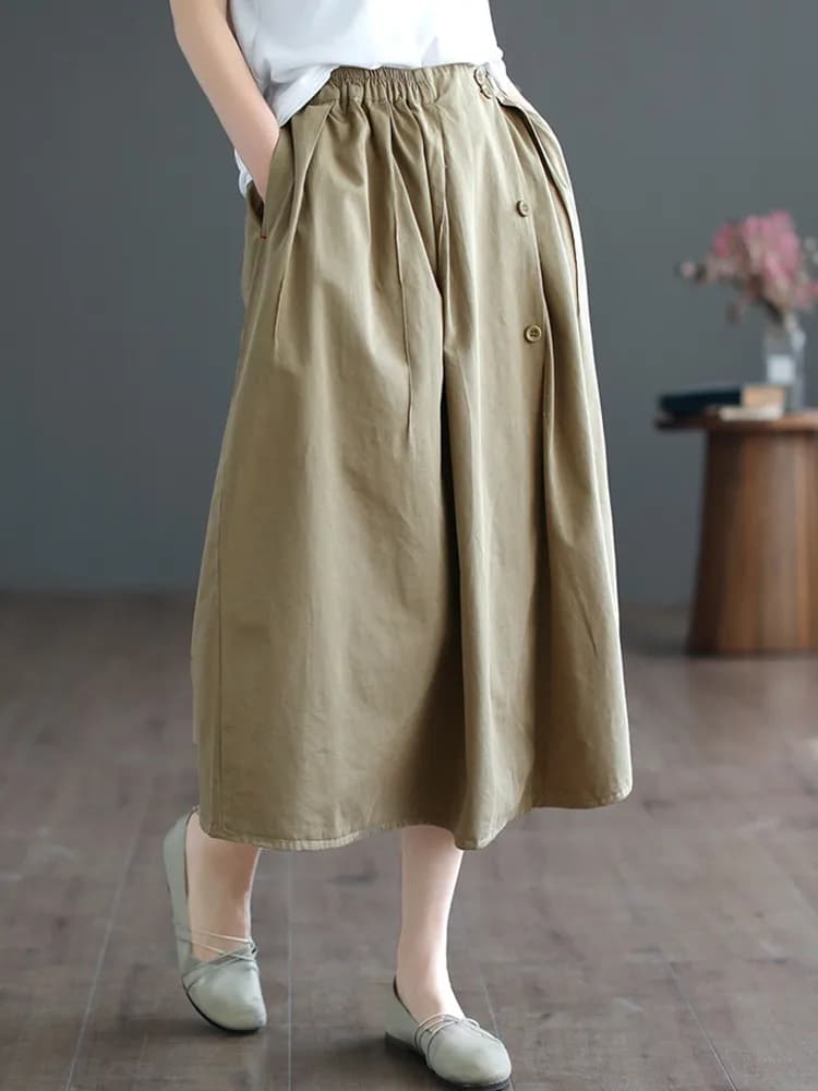 Jupe longue trapèze décontractée pour femme, 100% coton, style vintage, couleur unie, nouvelle colle
