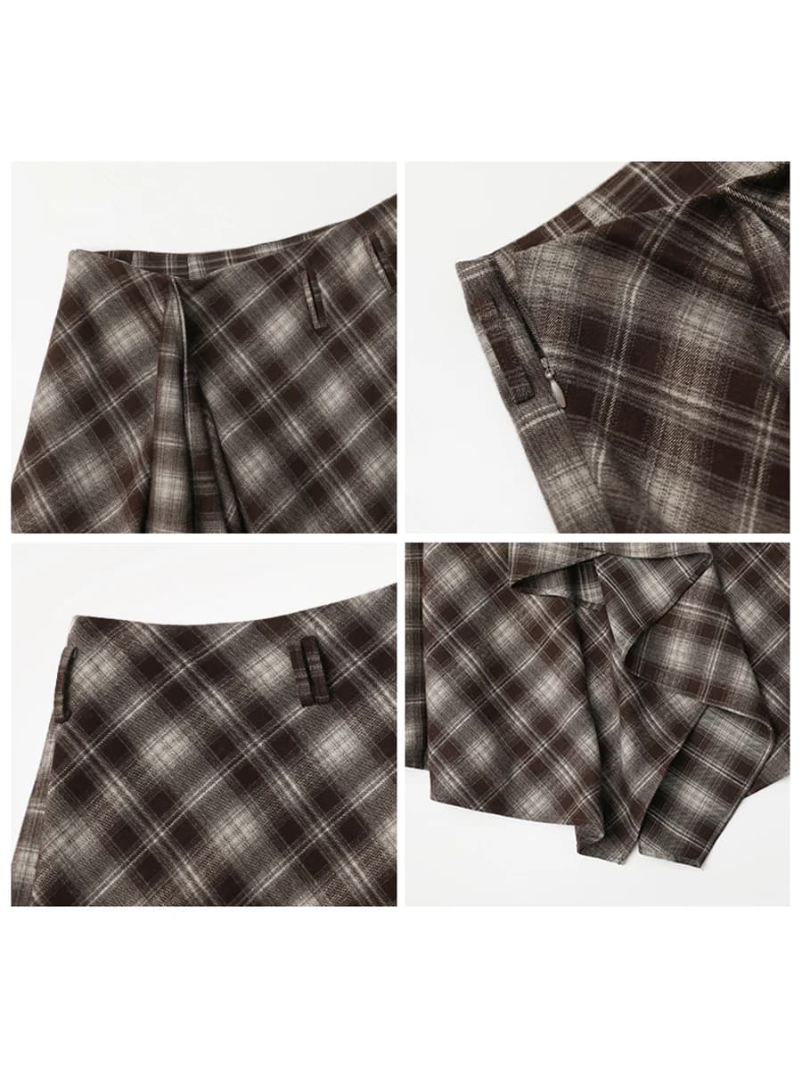 CHIC VEN Jupes pour femmes, coupe trapèze, style rétro, taille haute, motif écossais irrégulier, asp
