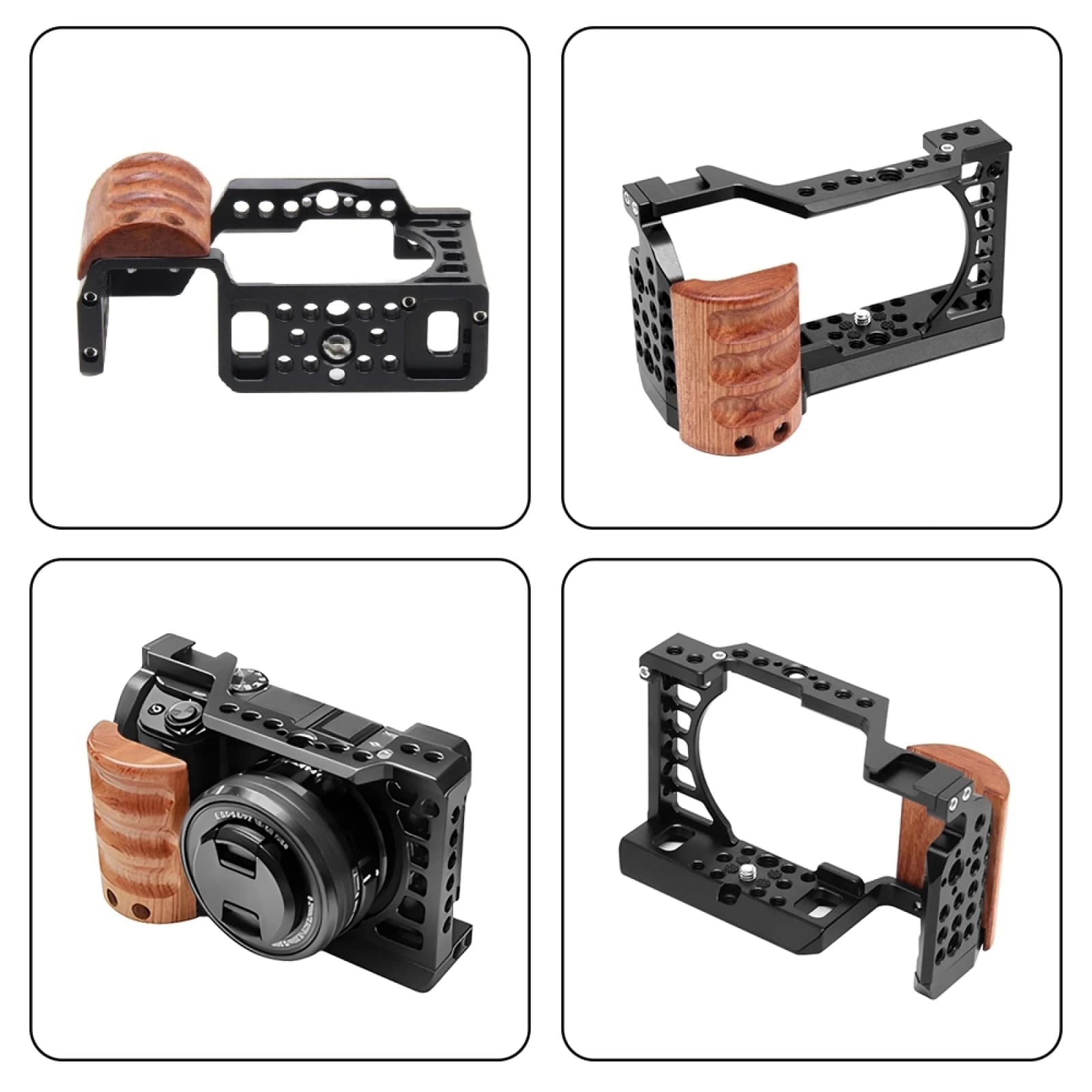 PULUZ pour Sony A6400 / A6300 / A6100 / A6000 poignée en bois plate-forme stabilisatrice de Cage de 