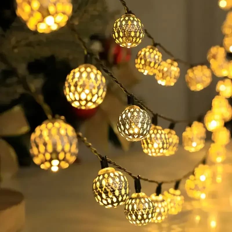 Guirlande lumineuse LED décorative marocaine en forme de boule creuse pour la maison, l'extérieur, l