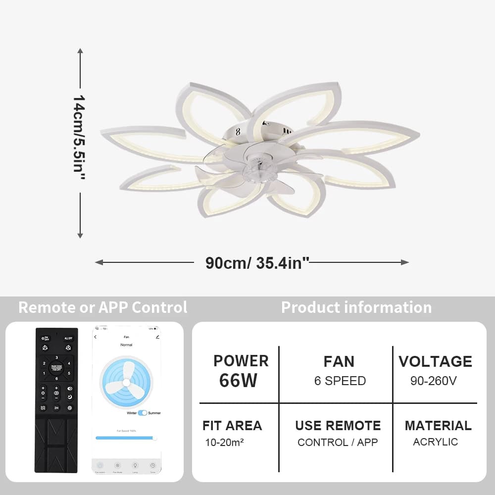 Pétales LED plafonnier ventilateurs de plafond avec lumière chambre Table à manger ventilateur lampe