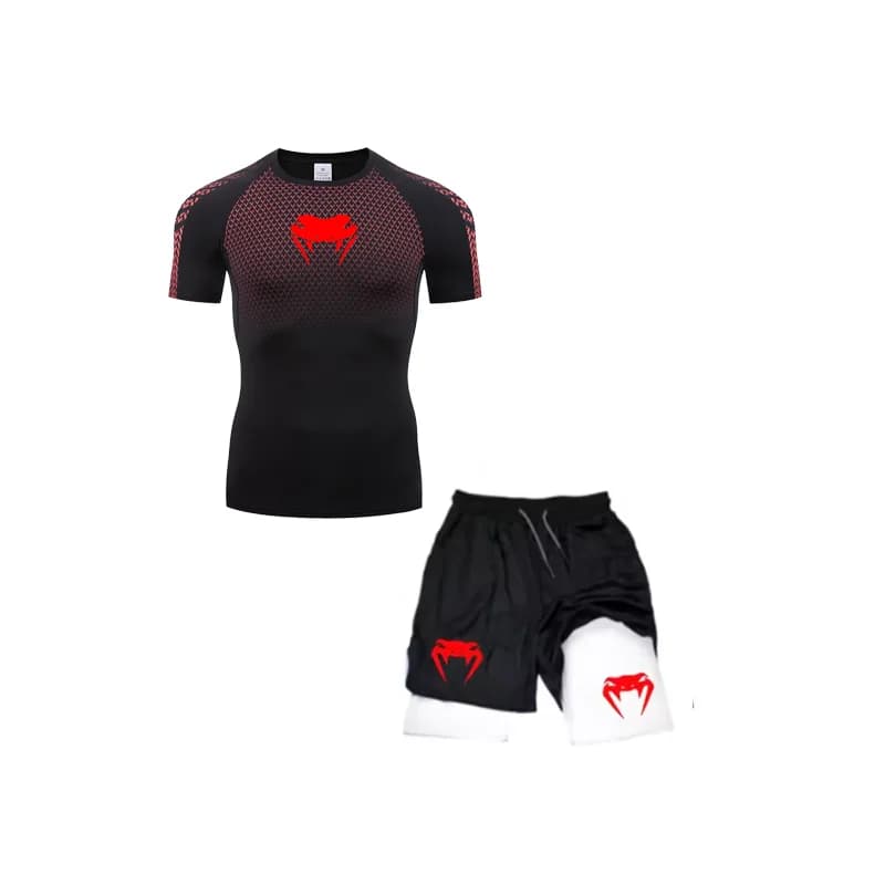 Ensemble de Compression Anime Venom pour hommes, t-shirt d'entraînement, short de course respirant, 