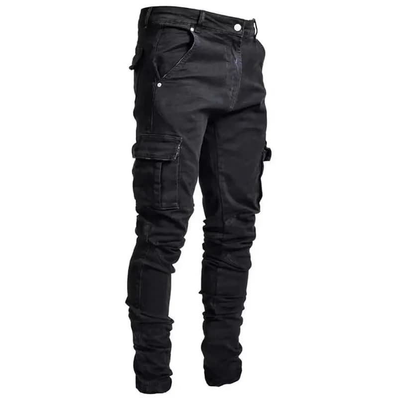 Jeans en denim élastique pour hommes, pantalon cargo multi-poches, coupe slim décontractée, jogging 