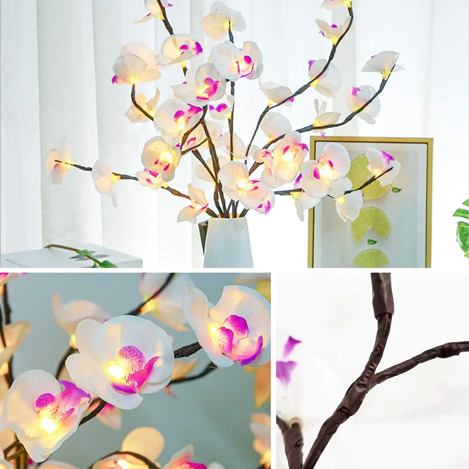 1 paquet blanc et violet papillon orchidée arbre lumière LED lumières alimenté par batterie arbre la
