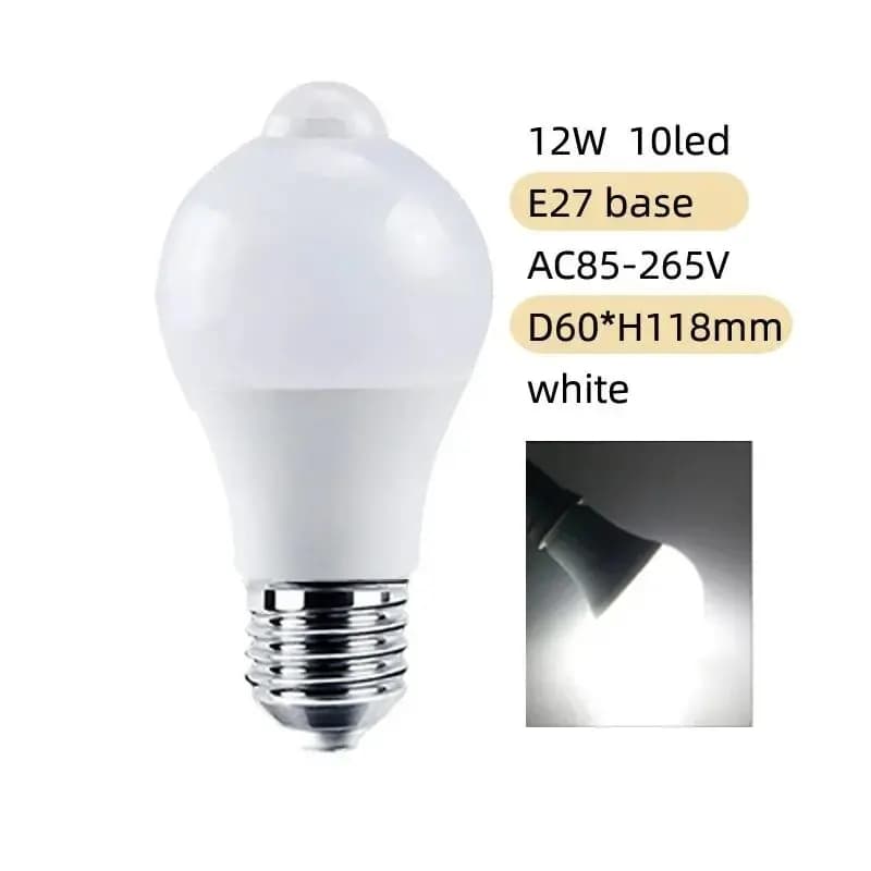 Ampoule LED avec détecteur de mouvement PIR 12W E27, ampoule intelligente, marche/arrêt activée par 