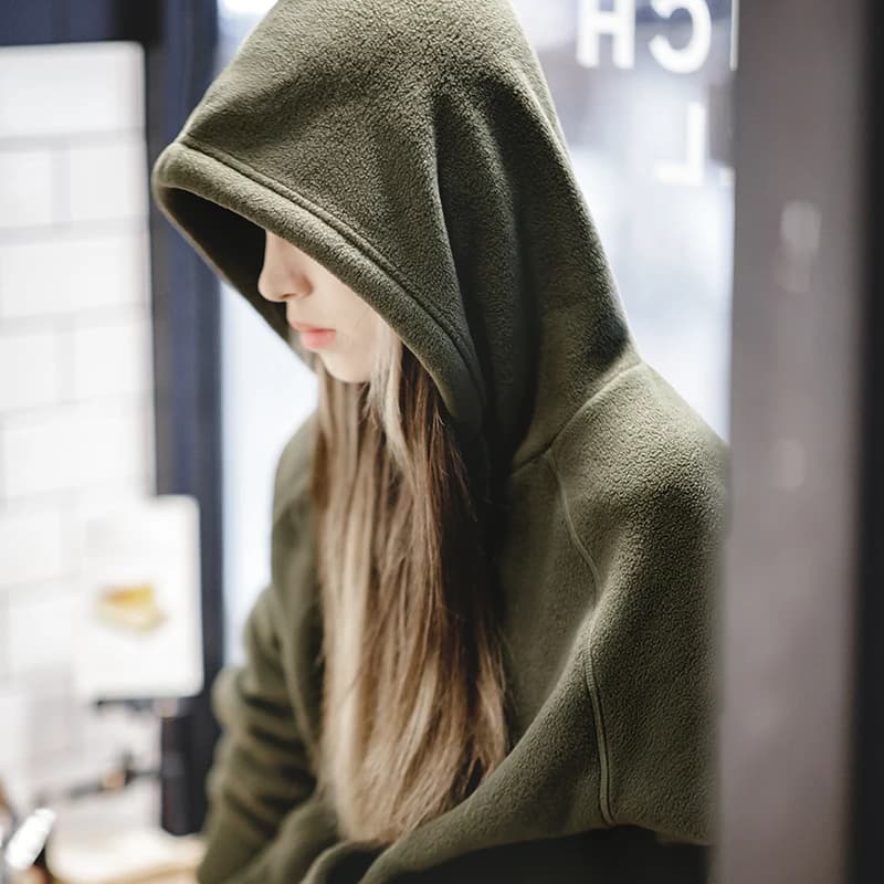 Maden Sweat-shirt à capuche pour femme en polaire épaisse pour l'automne et l'hiver Vert foncé taill