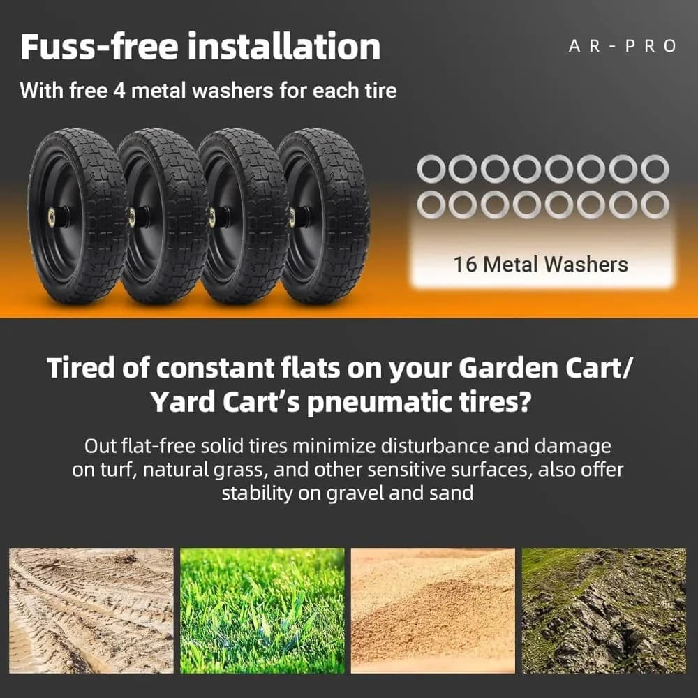 CASA. (Paquet de 4) Pneu et roue plats sans 13" - avec trou d'alésage d'essieu de 5/8", moyeu décalé