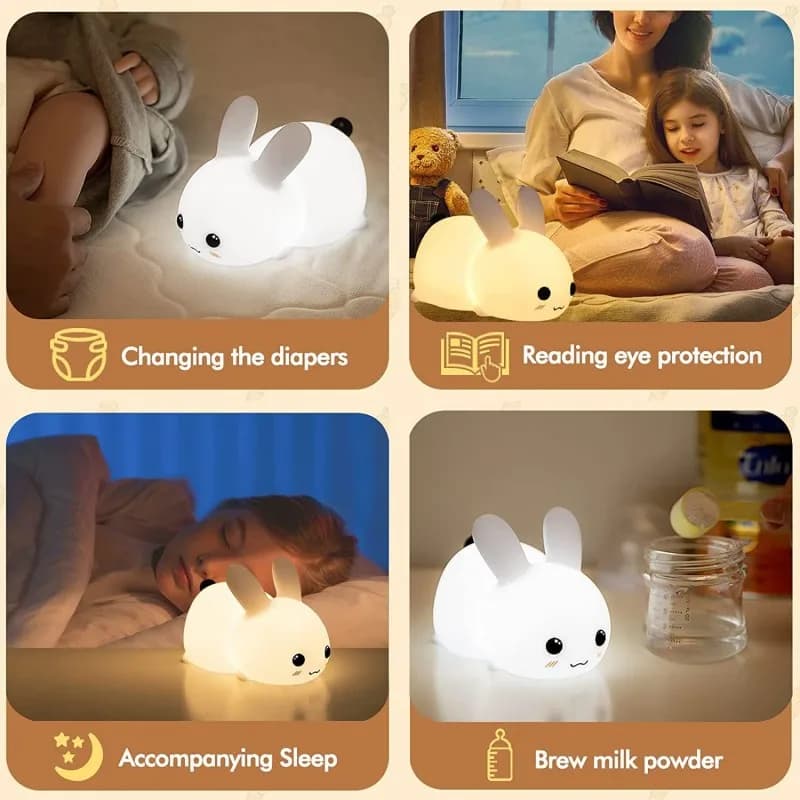 Lampe LED en Forme de Lapin en Silicone Rechargeable RVB pour Enfant, Veilleuse avec Télécommande, I
