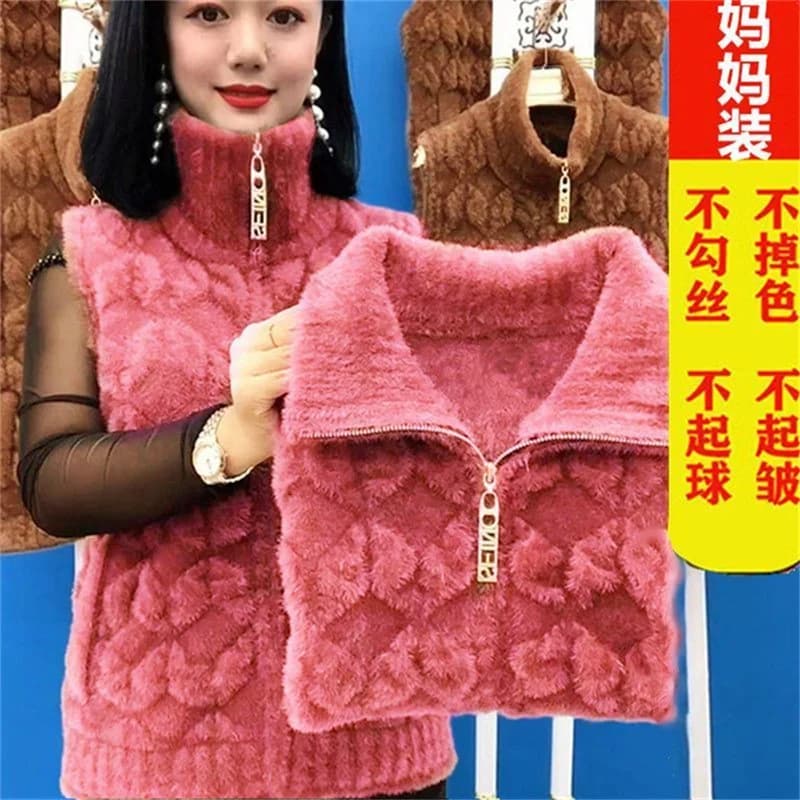 Manteau Rembourré en Velours de Vison pour Femme, Veste à Fermeture Éclair, Double Face, Mi-Âge et V