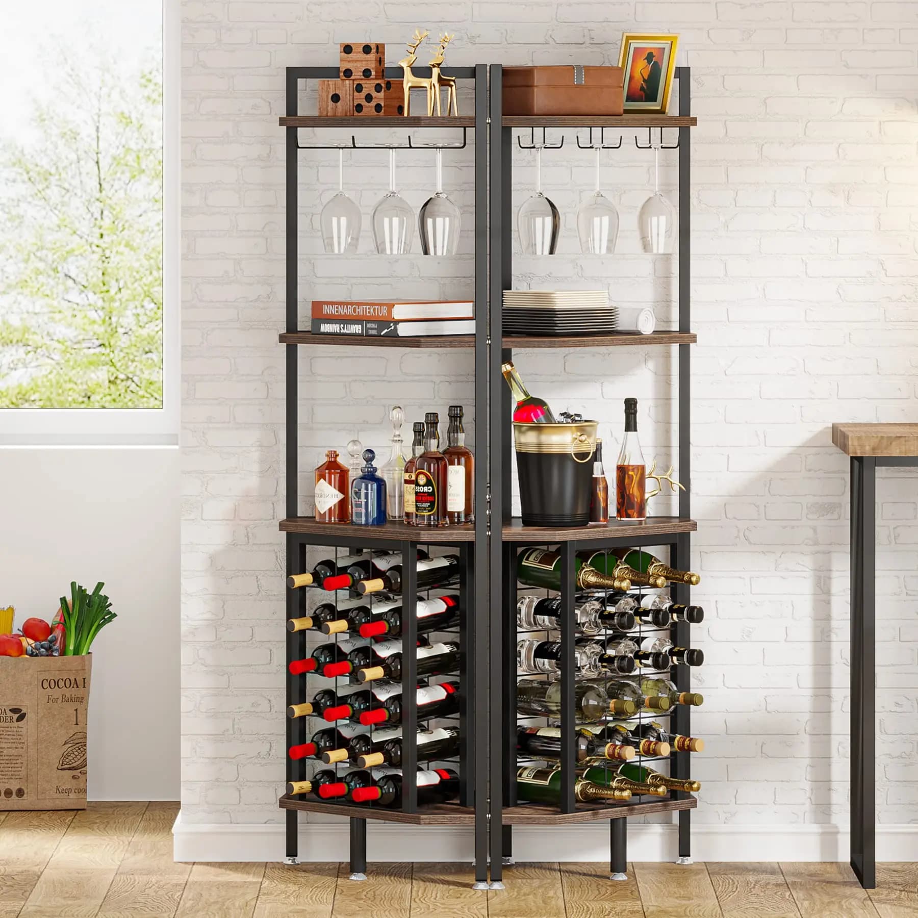 Tribesigns Casier à vin Armoire de bar Étagère d'angle à 4 niveaux avec support en verre