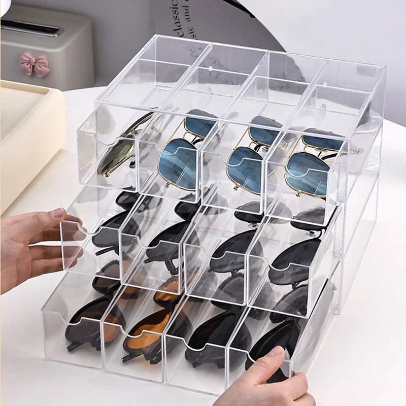 Boîte de rangement pour lunettes de vue, tiroir transparent pour la maison, organisateur de lunettes