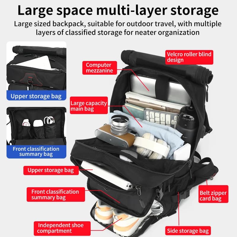Sac à dos de voyage pour hommes, sac à dos décontracté pour voyage, grand sac à dos pour voyage, 70 