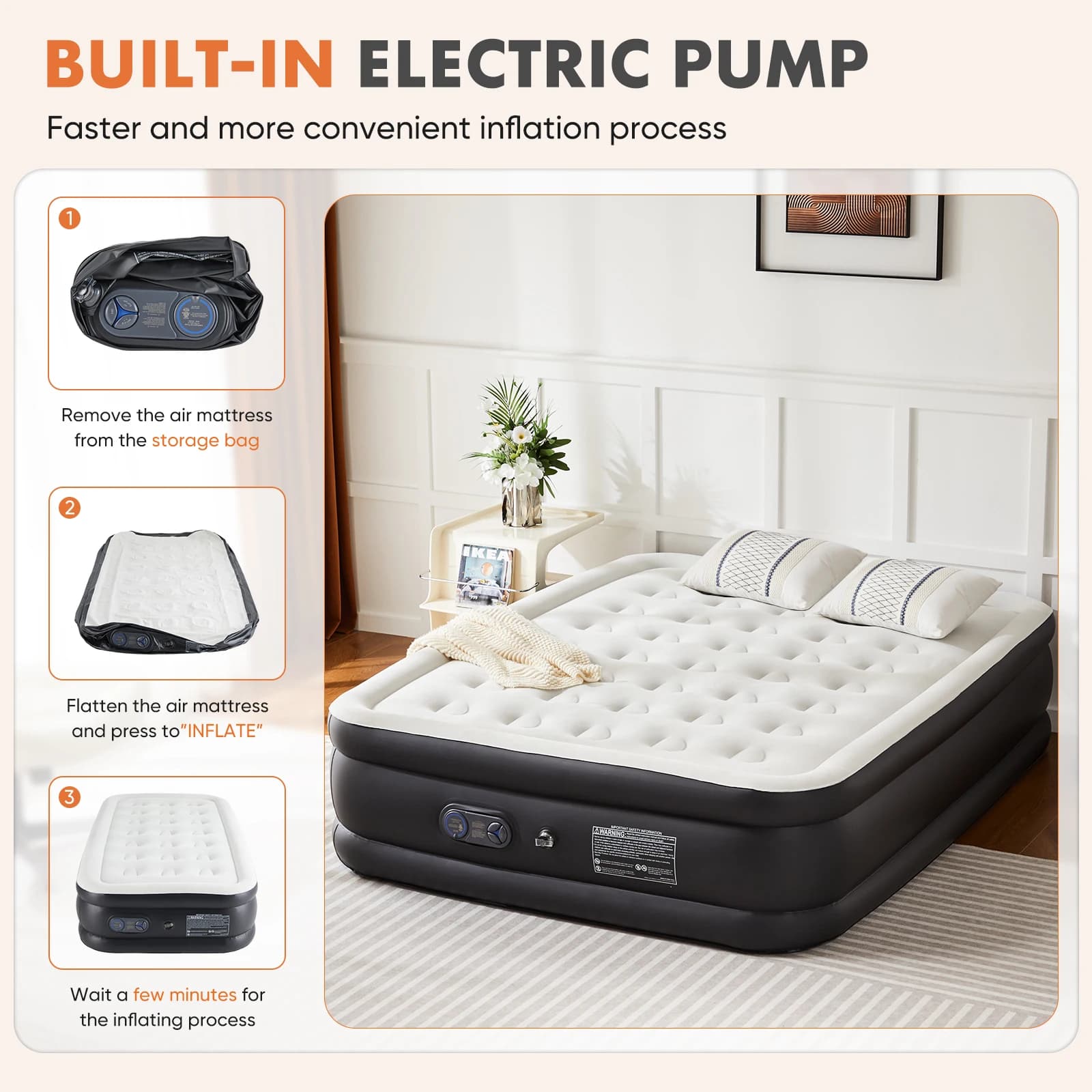 JHK Queen – matelas pneumatique double taille, double hauteur, antidérapant, capacité de poids infér