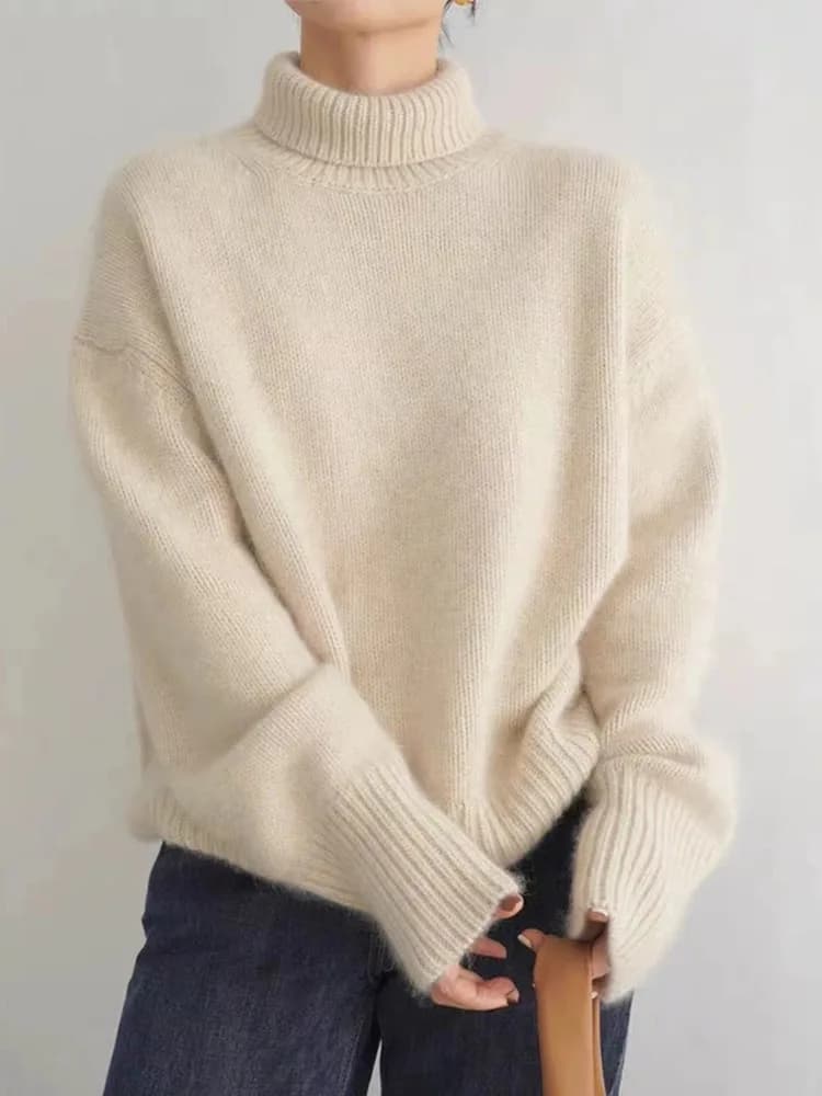 Pull en cachemire à col roulé pour femme, pull ample en laine Pure 100%, tricot, grande taille, nouv