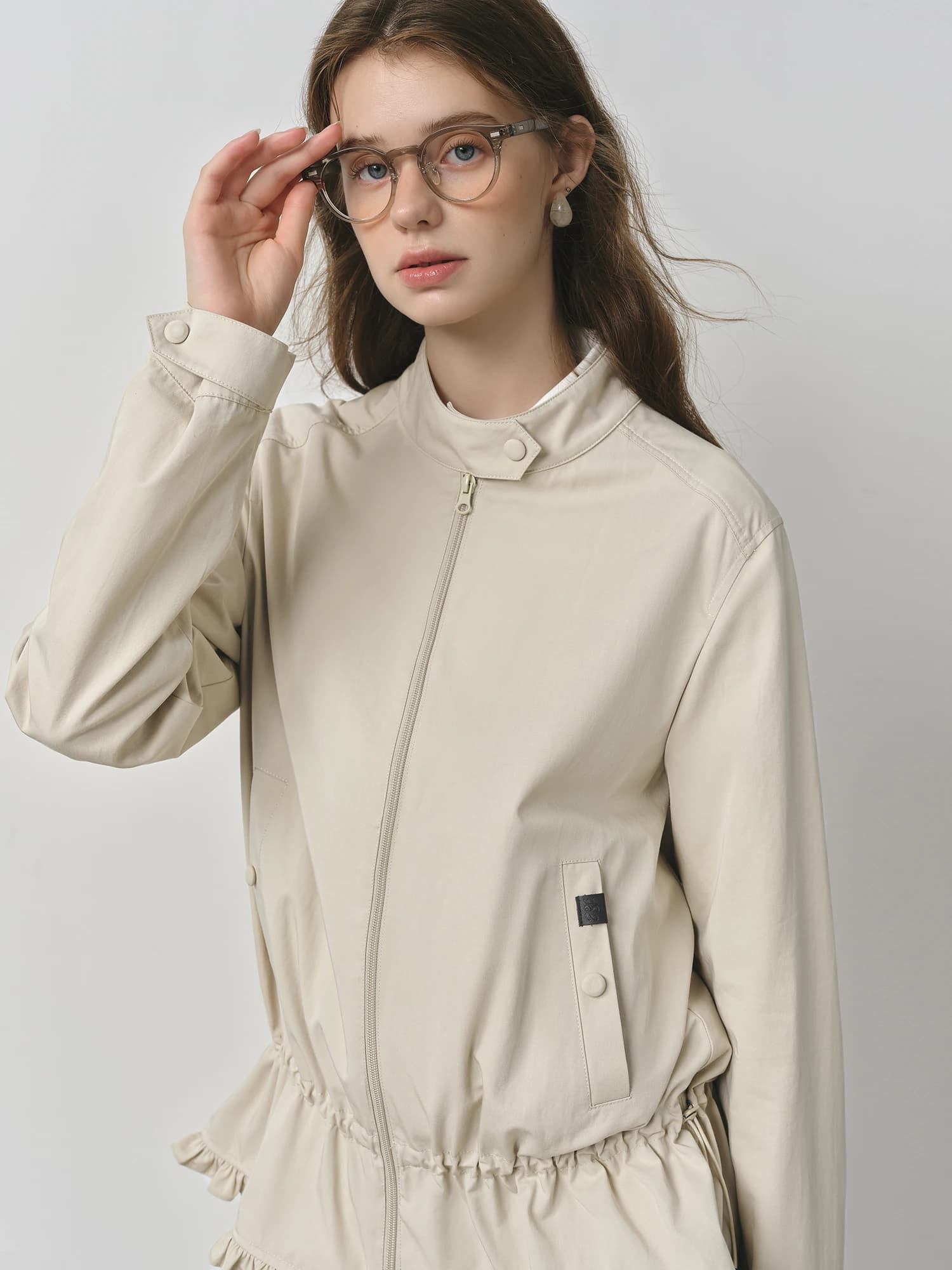 FSLE 2025 nouvelles femmes épaule droite col montant veste 2025 automne Style coréen cordon doux fle