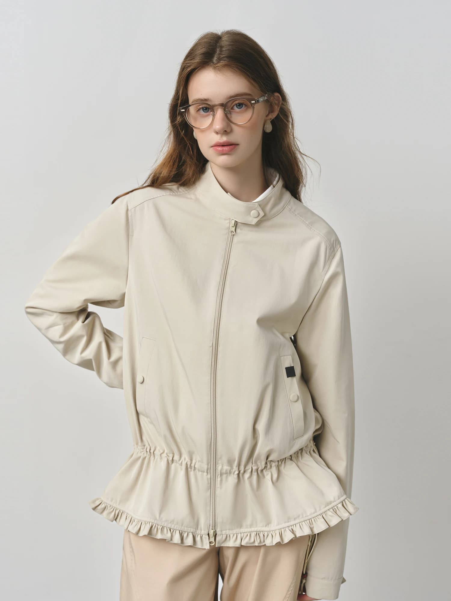 FSLE 2025 nouvelles femmes épaule droite col montant veste 2025 automne Style coréen cordon doux fle