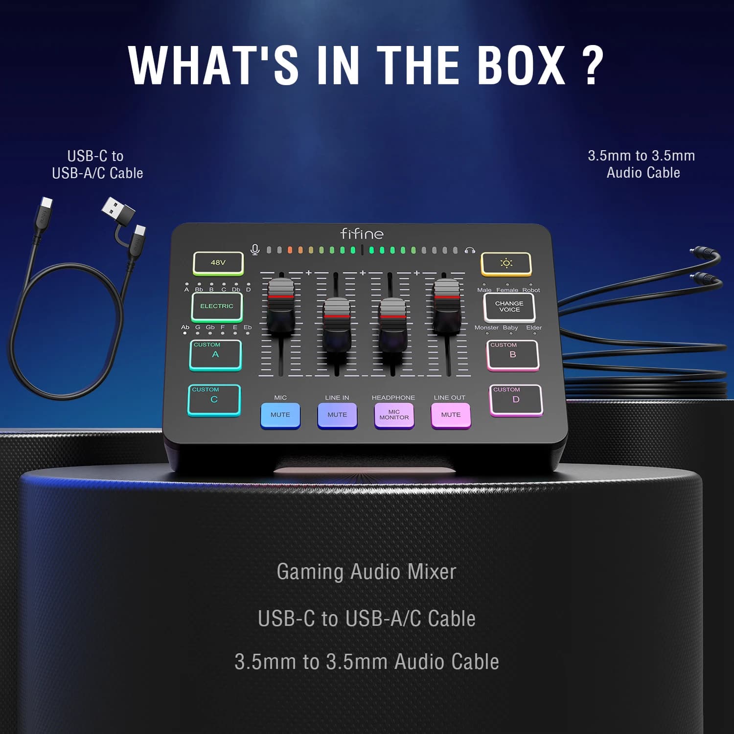 Mélangeur de jeu USB FIFINE avec Interface de Microphone XLR, alimentation fantôme 48V, RVB, carte s