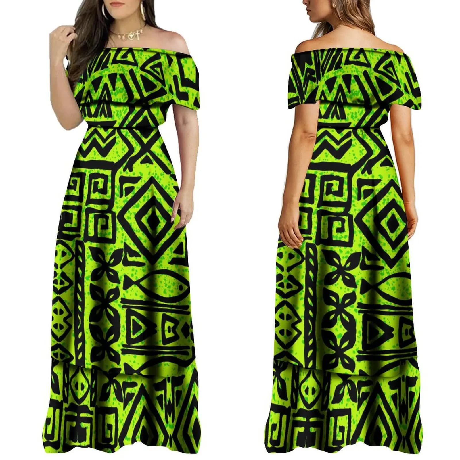 Robe d'été à motifs vintage pour femmes, longue, personnalisée, art du Pacifique, île