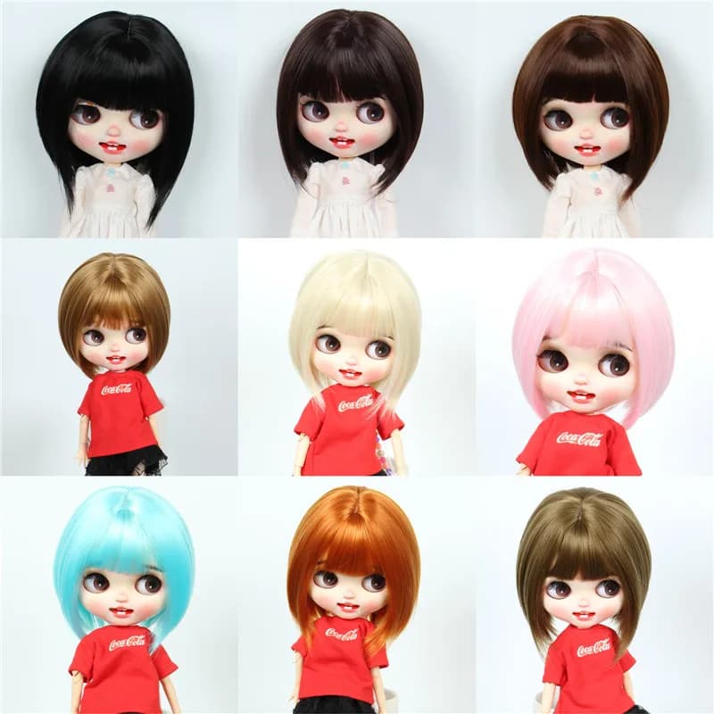 Perruque Blyth Qbaby Amydoll de 9 à 10 pouces, cheveux courts et raides, collection
