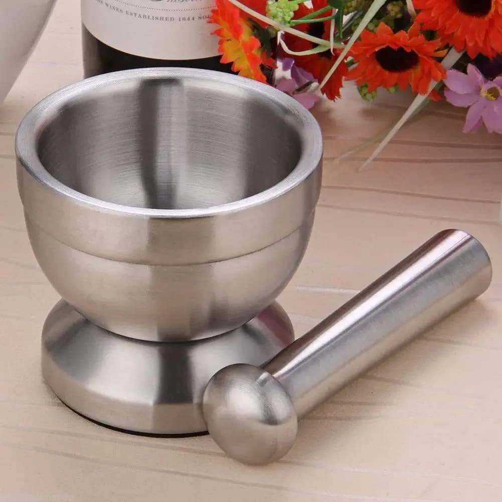 Double Mortier D.lique en Acier Inoxydable, Salière et Pilon, Filles sur Piédestal, Pot à Presser, M