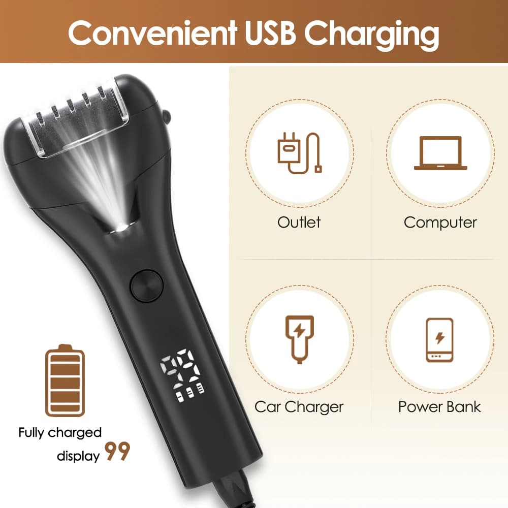 Broyeur de pieds électrique avec affichage numérique, dissolvant de callosités Rechargeable IPX4, li