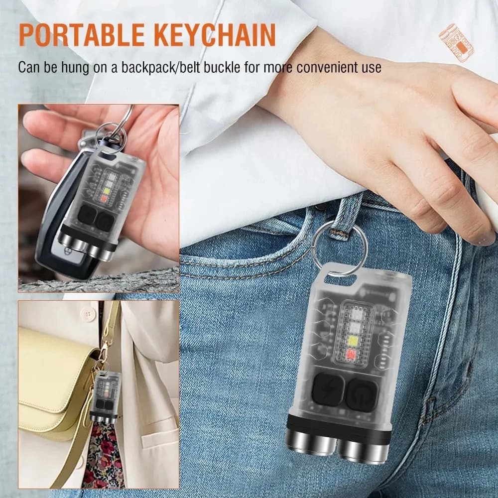 Mini porte-clés Portable lampe de poche LED TYPE C Rechargeable Camping randonnée lanterne haute pui