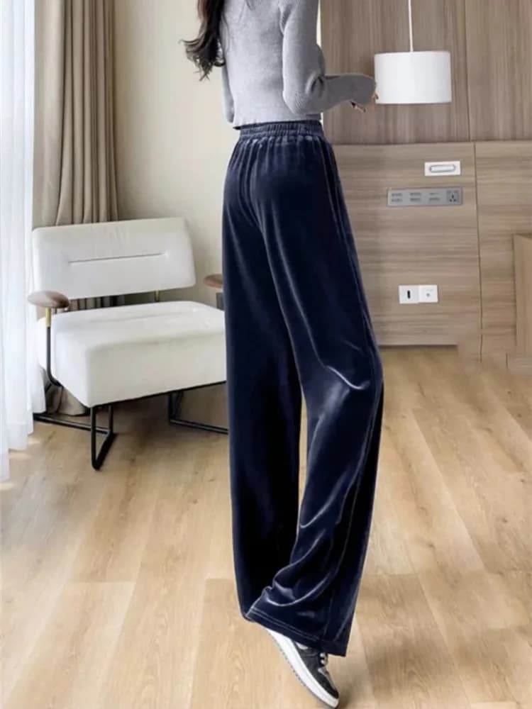 Pantalon en velours pour femmes, taille haute, streetwear, ample, décontracté, long, jambes droites,