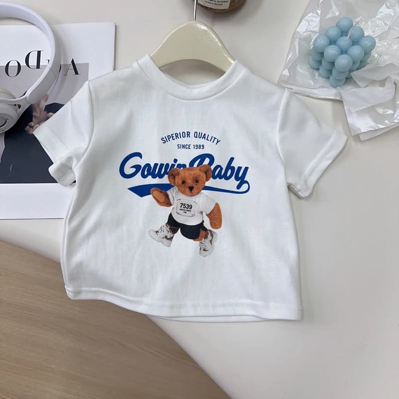 Ensemble de vêtements d'été pour filles, T-Shirt à manches courtes + jupe à carreaux imprimé ours de