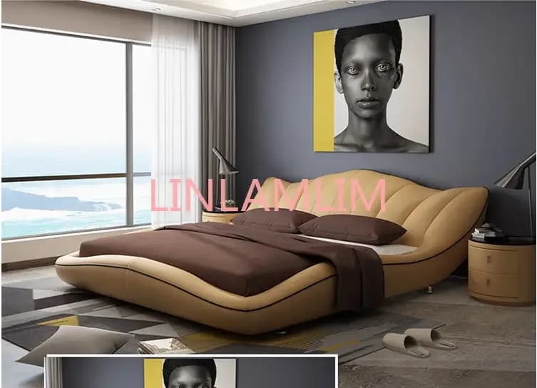 Cadre de lit en cuir véritable pour chambre à coucher, mobilier de maison moderne et doux, Europe et