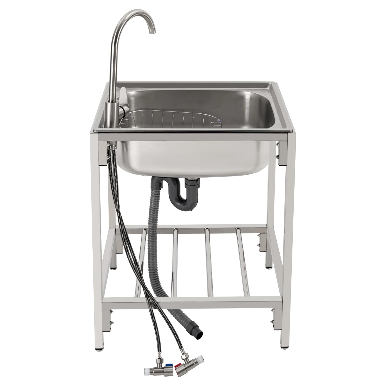 Lavabo à main en acier inoxydable à cuve unique, commercial, autoportant