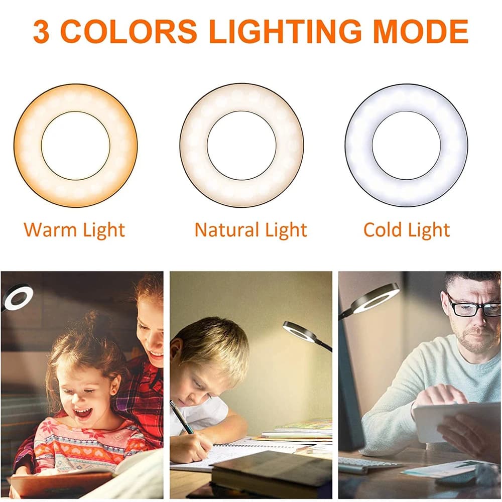 Lampe de bureau à clipser 48 LED 360 ° Lampe de Table de lecture à col de cygne Flexible, pince USB 