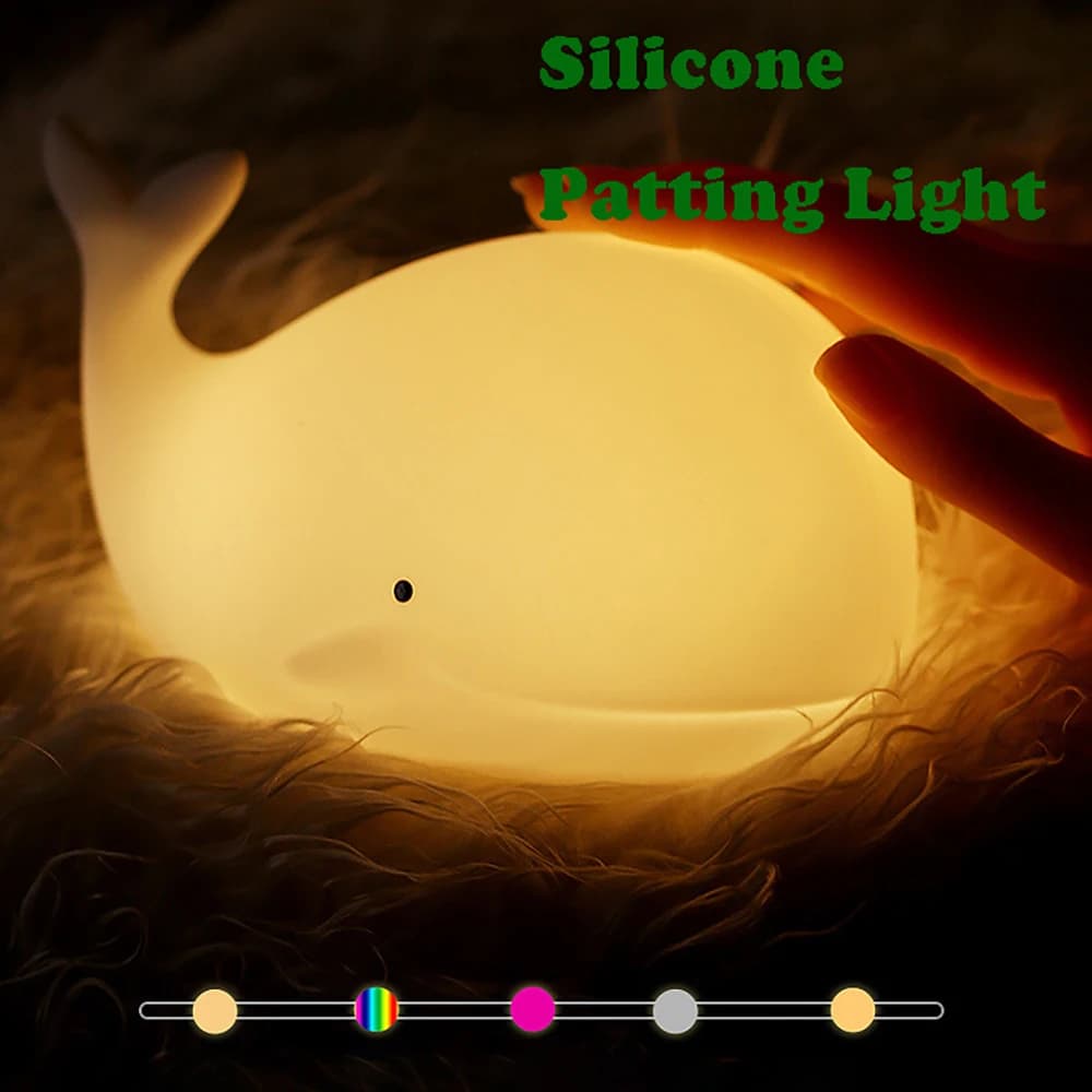 Lumière en Silicone de baleine de dessin animé, veilleuse LED, lampe d'ambiance RGB Rechargeable, dé