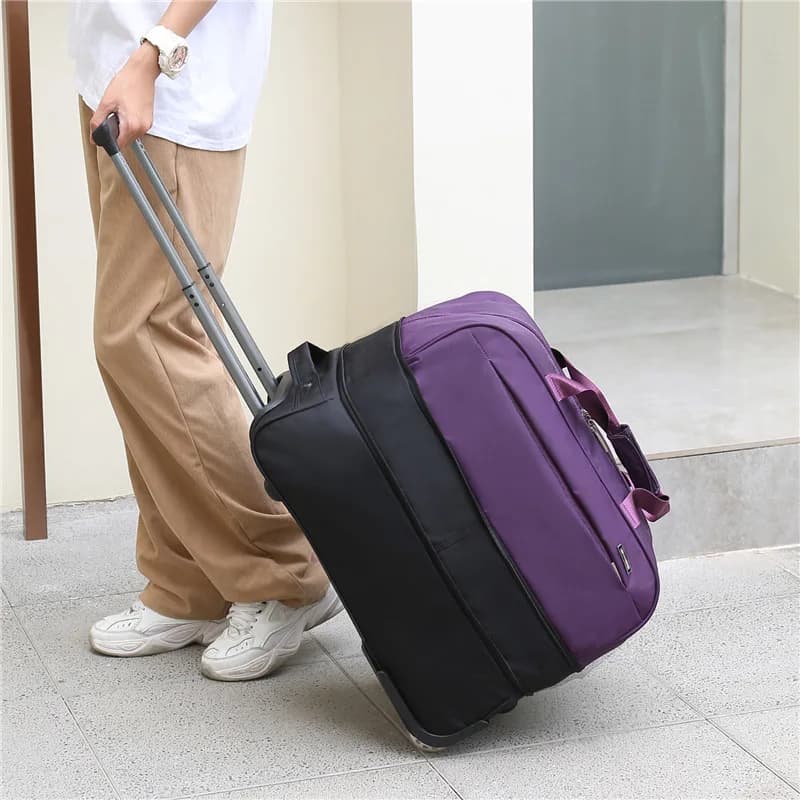 Valise de Voyage à Roulettes de Grande Capacité, Bagage à Roulettes Imperméable en Tissu Oxford, à D