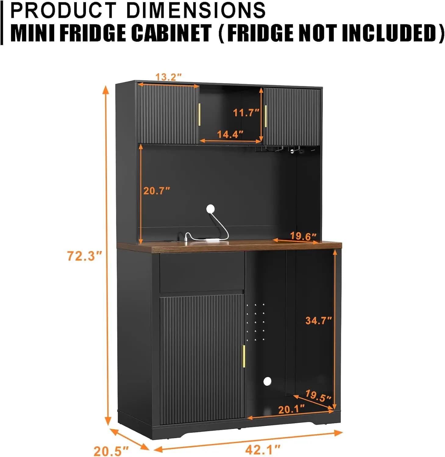 Armoire de bar haute de 72 pouces avec espace réfrigérateur, armoire à liqueur et à café à nervures 