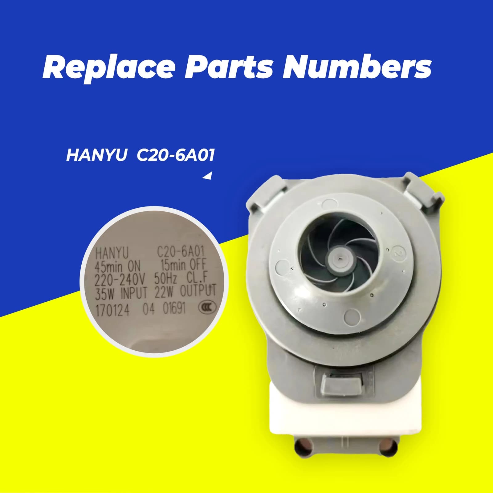 SENUINE Nouveau HANYU C20-6A01 220-240V 11001011001769 Lave-Vaisselle Pompe de Lavage pour Midea