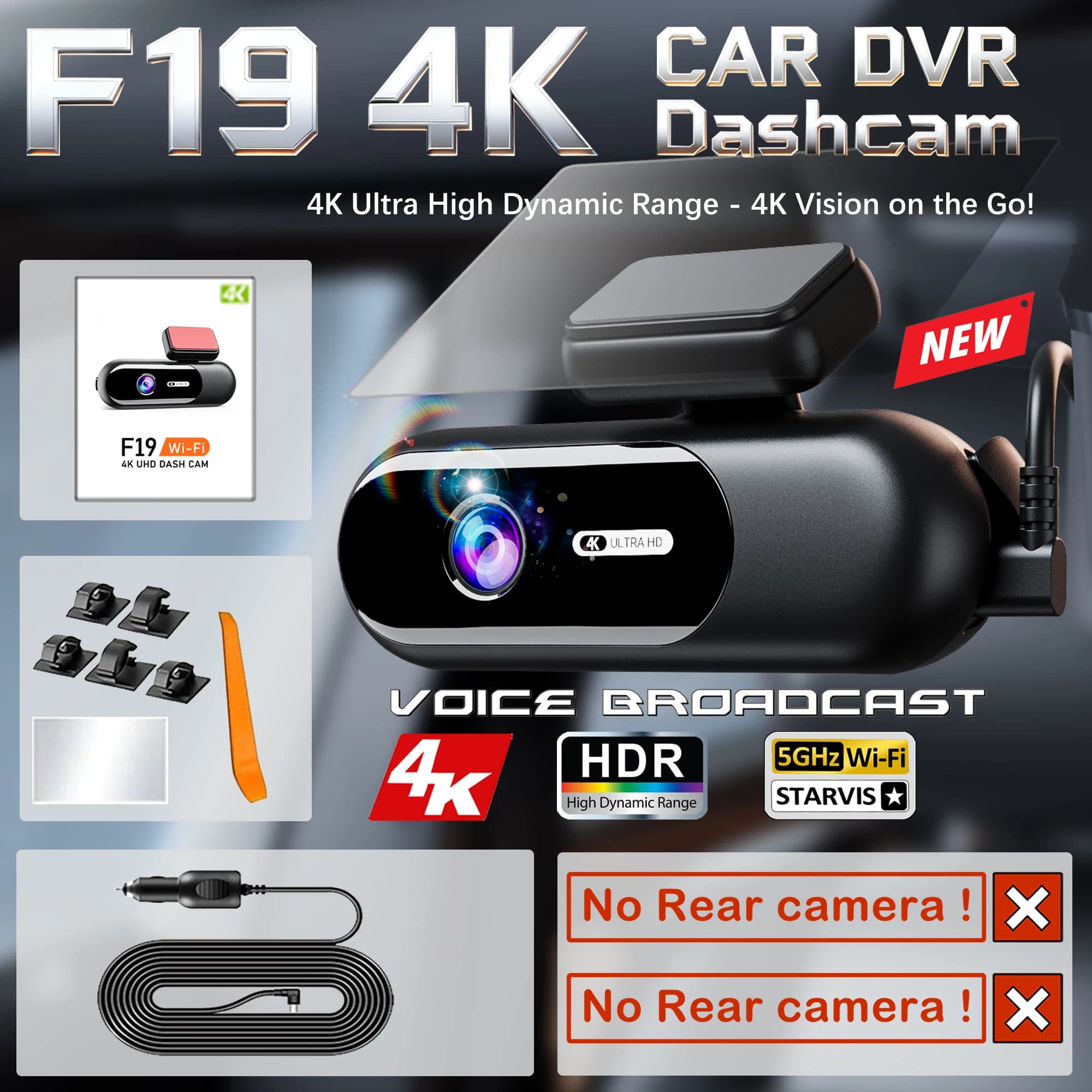 Caméra de tableau de bord pour voitures 4K UHD, enregistrement avant et arrière, enregistreur de Vis