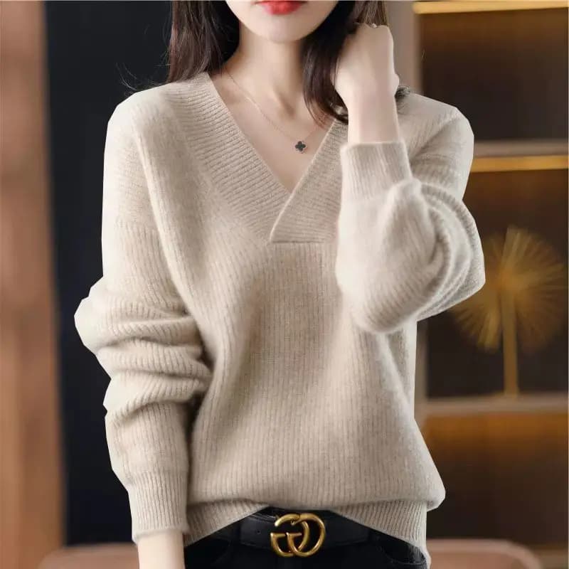 Pulls et pulls pour femmes, manches longues, col en v, couleur unie, décontracté, court, tricoté, no