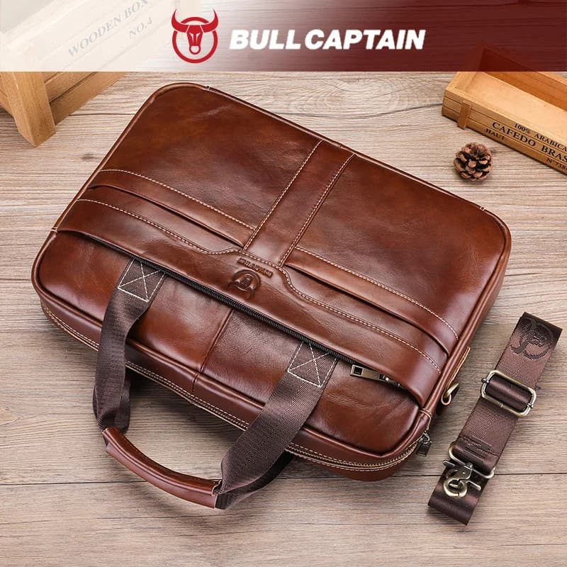 BULLCAPTAIN sac pour ordinateur portable en cuir, couche supérieure en cuir 15 "sac pour ordinateur 