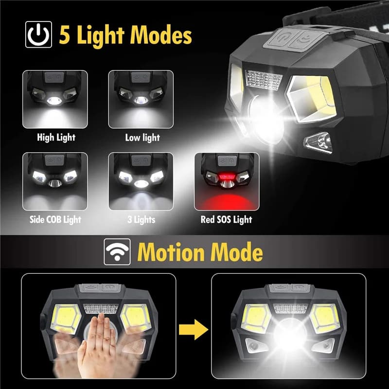 Lampe frontale Rechargeable USB lampe de poche 800 Lumens LED lumineuse lampe frontale lumière rouge