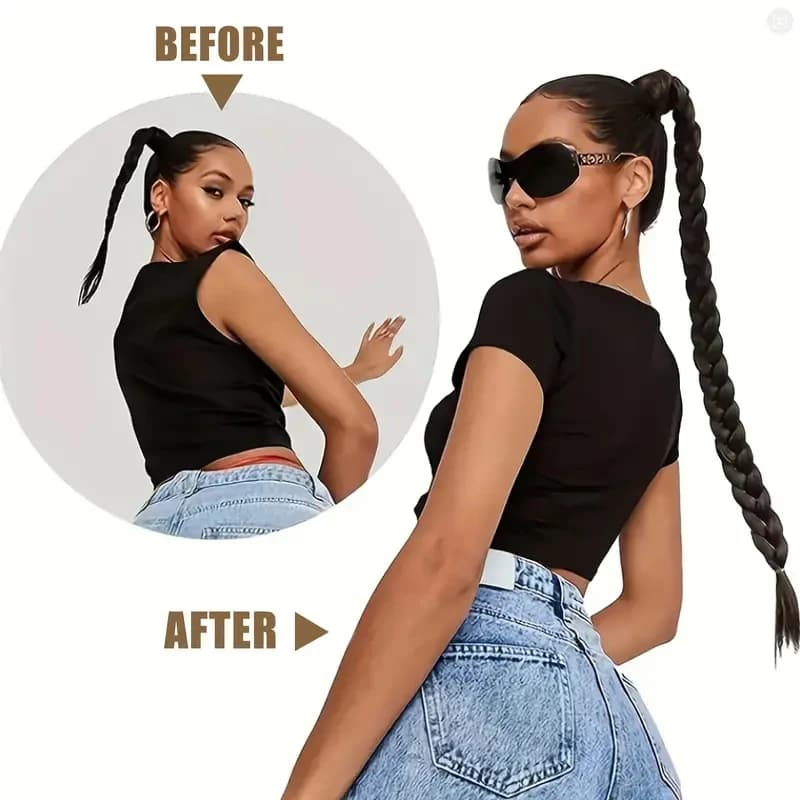 Extension capillaire synthétique tressée lisse, longue boîte, queue de cheval, bande élastique en ca