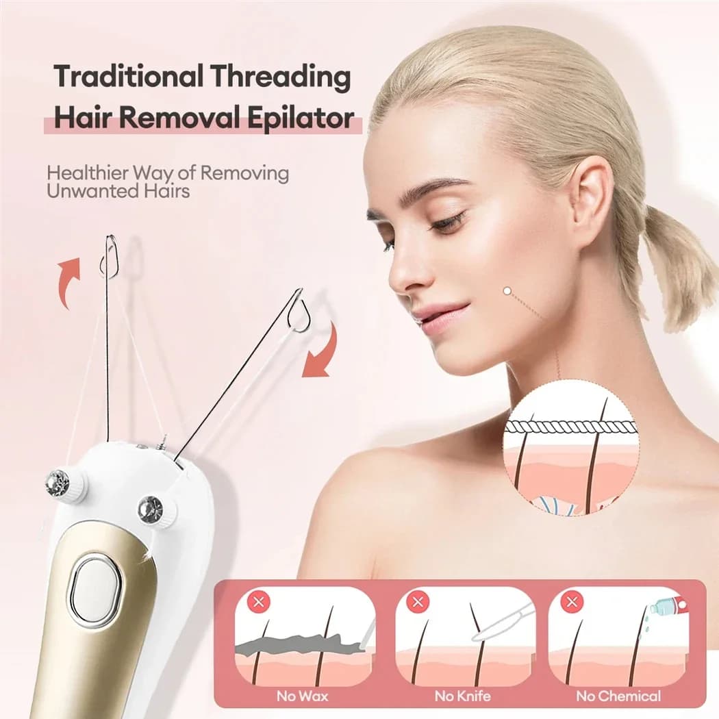 Épilateur électrique à fil pour femmes, épilateur facial et corporel indolore, fil de coton portable