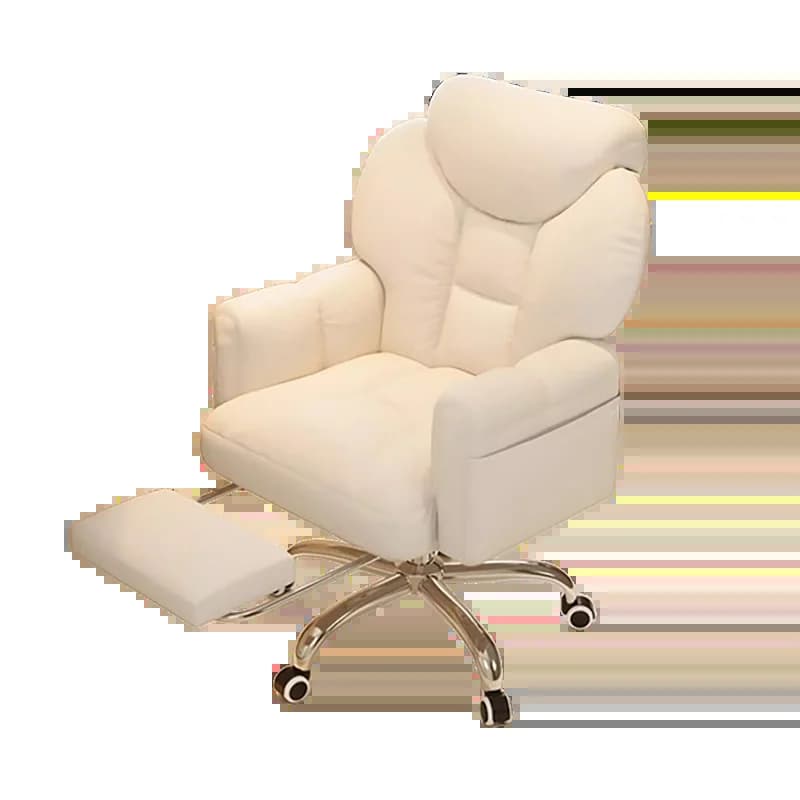 Chaise de Bureau Moderne Blanche avec Repose-Pieds Mobile, Fauteuil de Jeu Doux et Confortable, Mobi