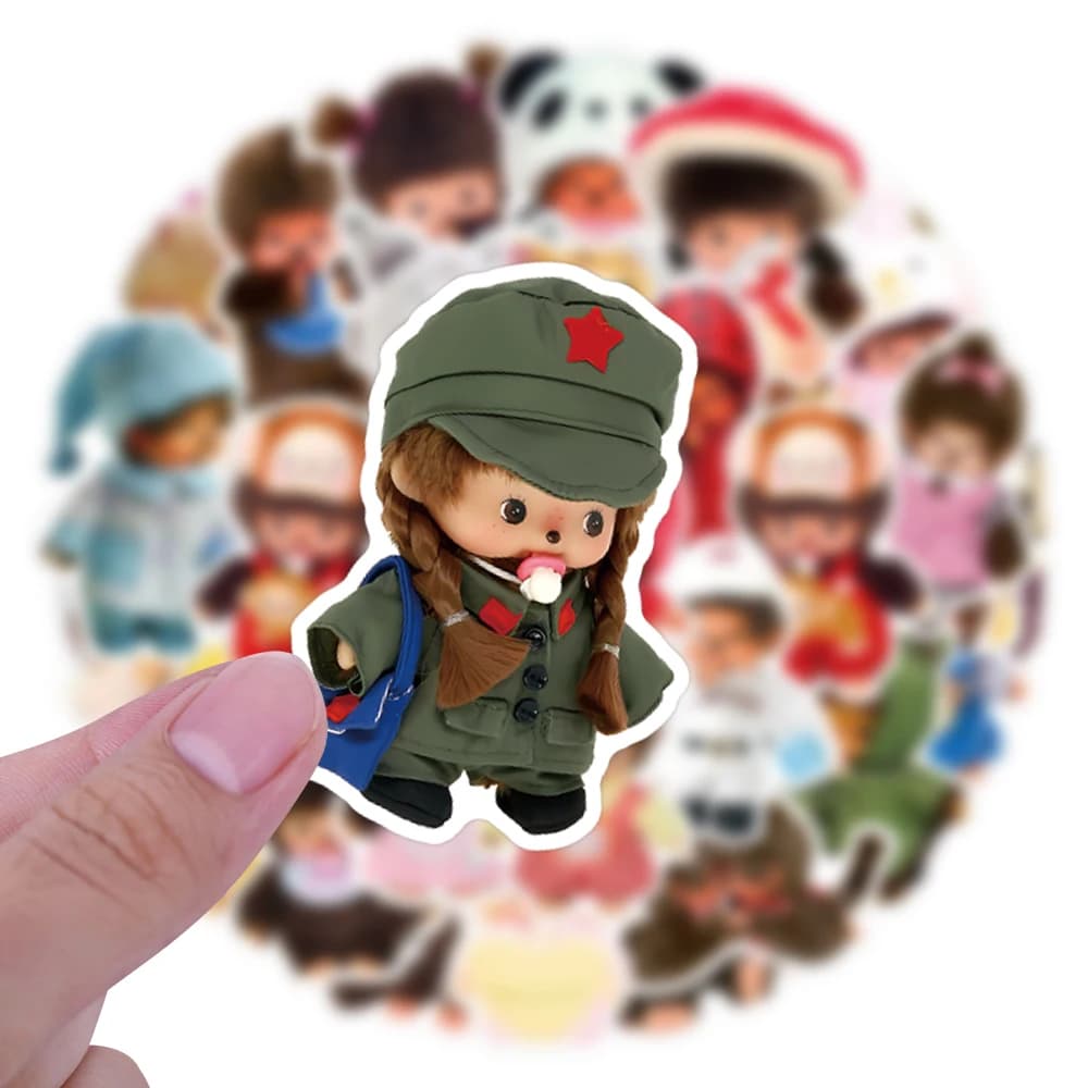 Autocollants imperméables Monchhichi, 34 pièces, grande taille, amusants et durables, pour l'artisan