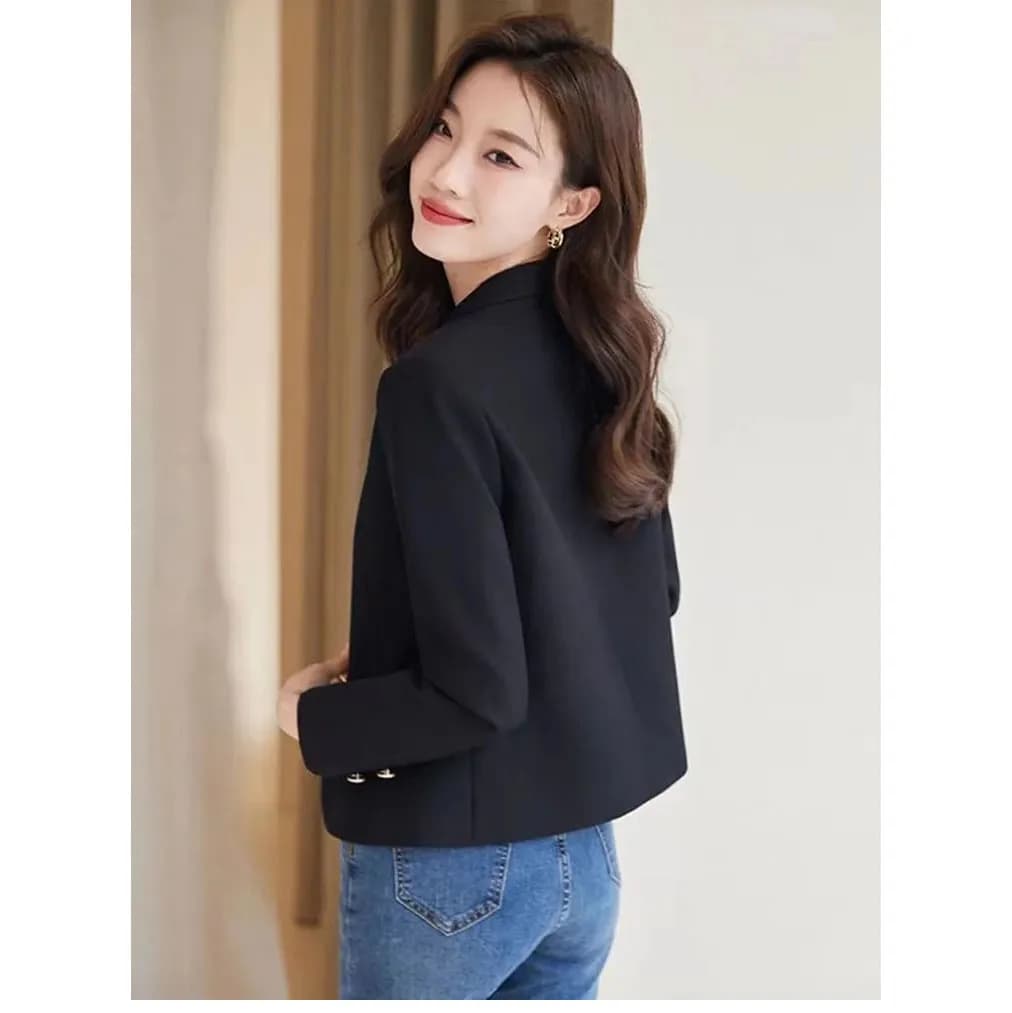 Petit blazer slim tempérament pour femme, veste courte décontractée, manteau imbibé de café, vêtemen